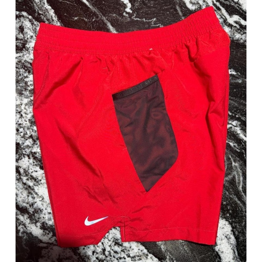 Nike Kids Red Athletic Running Shorts with Mesh Side Panels and Elastic Waist